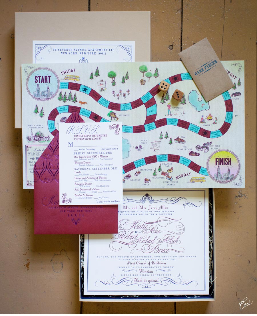 Luxury Wedding Invitations by Ceci New York - Our Muse - Playful New England Wedding - Be inspired by Katie & Robert’s playful New England wedding - wedding, invitations, letterpress printing, foil printing, boxed, hand-drawn