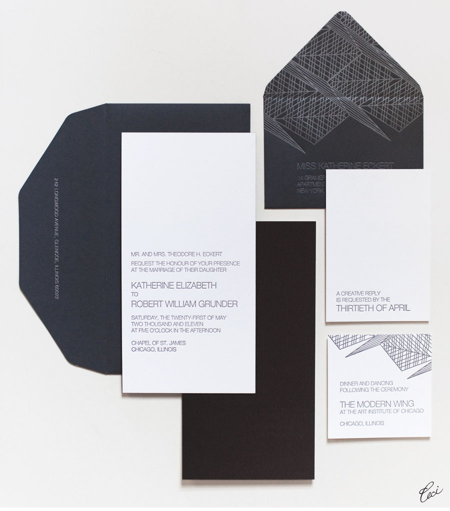 Luxury Wedding Invitations by Ceci New York - Our Muse - Modern Chicago Wedding - Be inspired by Katherine & Robert's modern wedding in Chicago - wedding, invitations, letterpress printing, die cutting