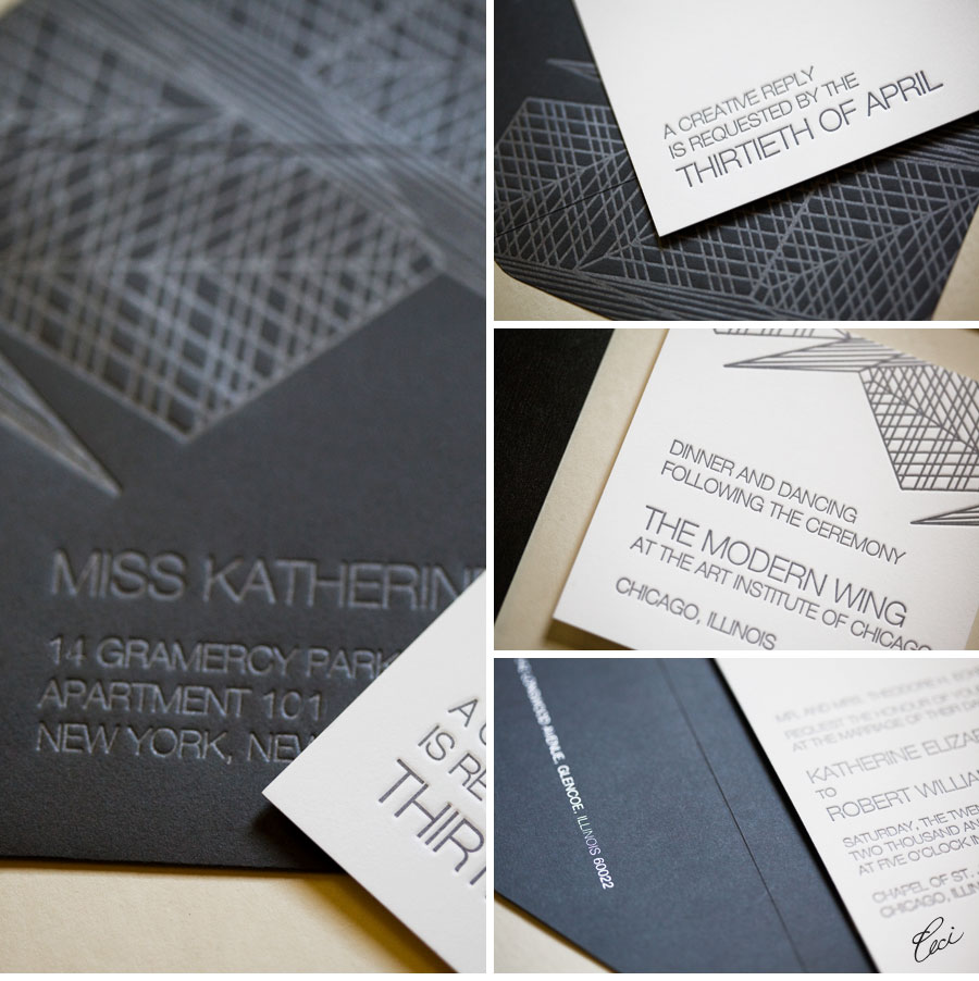 Luxury Wedding Invitations by Ceci New York - Our Muse - Modern Chicago Wedding - Be inspired by Katherine & Robert's modern wedding in Chicago - wedding, invitations, letterpress printing, die cutting