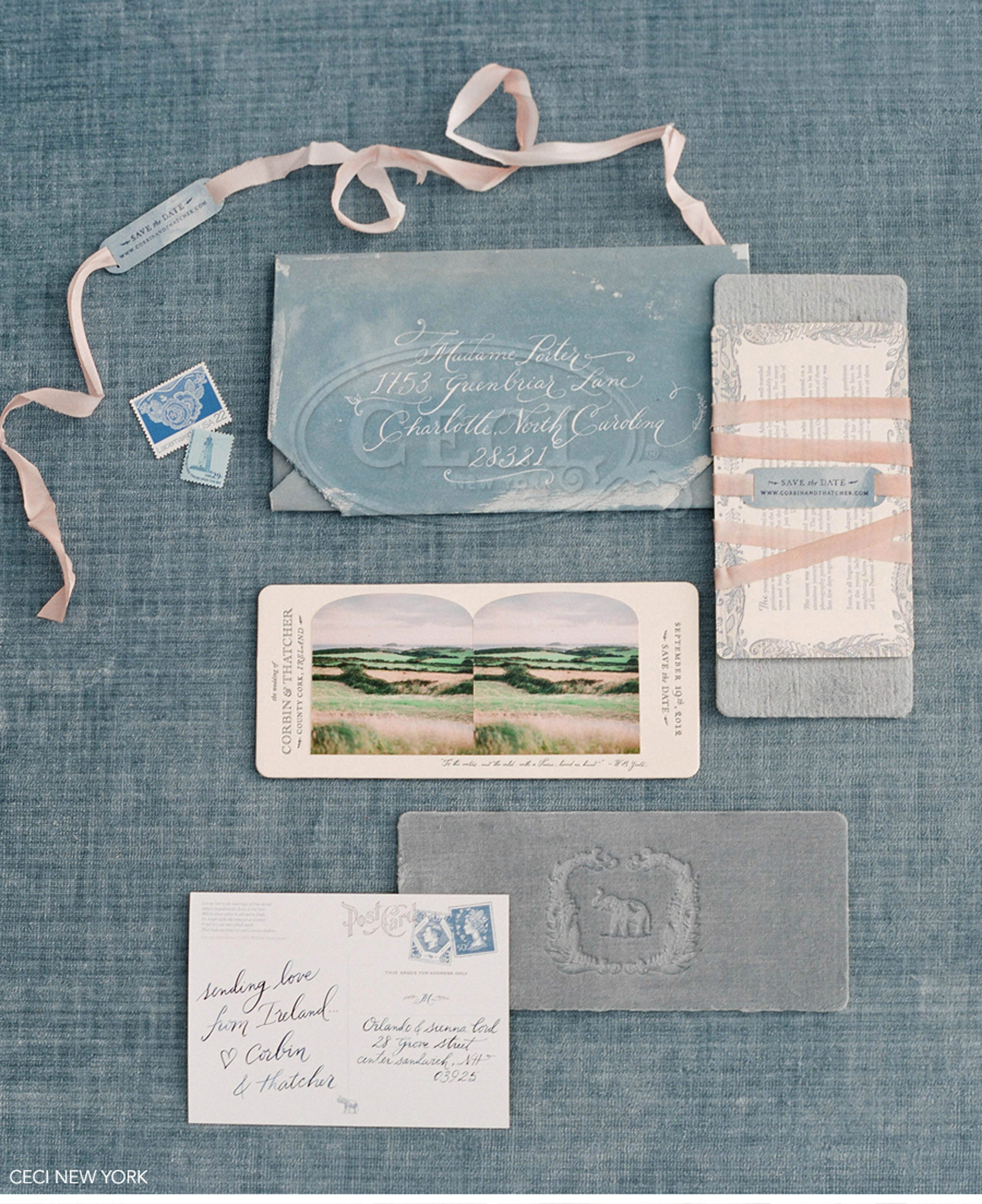 Blue vintage wedding invitations