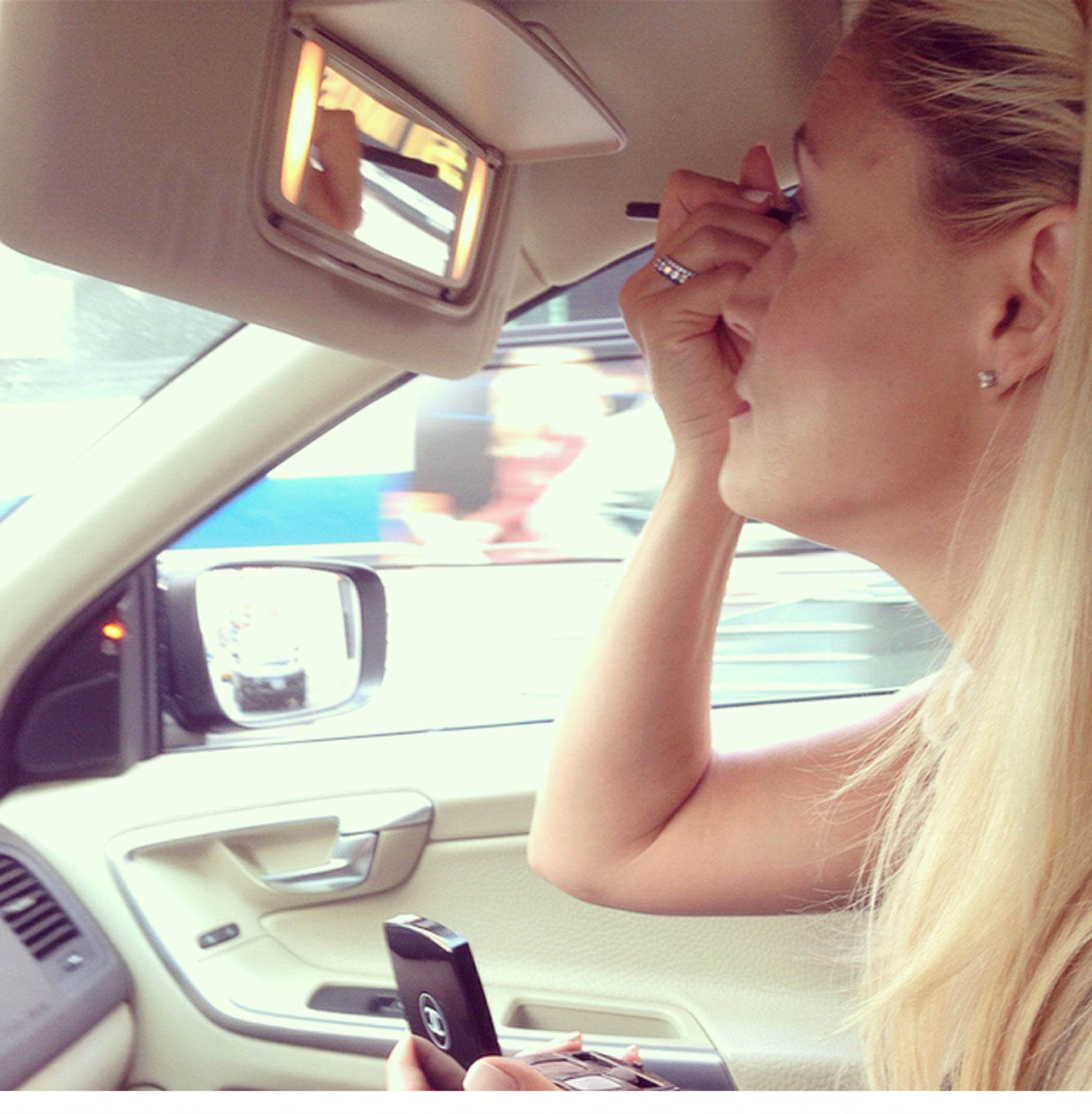 A Day in the Life of Ceci Johnson - 8:00 AM Finishing up my makeup in the car. OK, full disclosure: starting and finishing my makeup in the car! I'm always on the go.