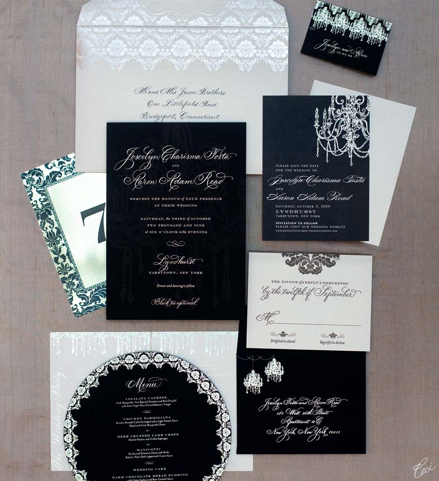 Luxury Wedding Invitations by Ceci New York - Our Muse - Be inspired by Joscelyn & Aaron's castle wedding at Lyndhurst Castle, Tarrytown, New York - foil stamping, hand calligraphy, invitations, letterpress printing, wedding