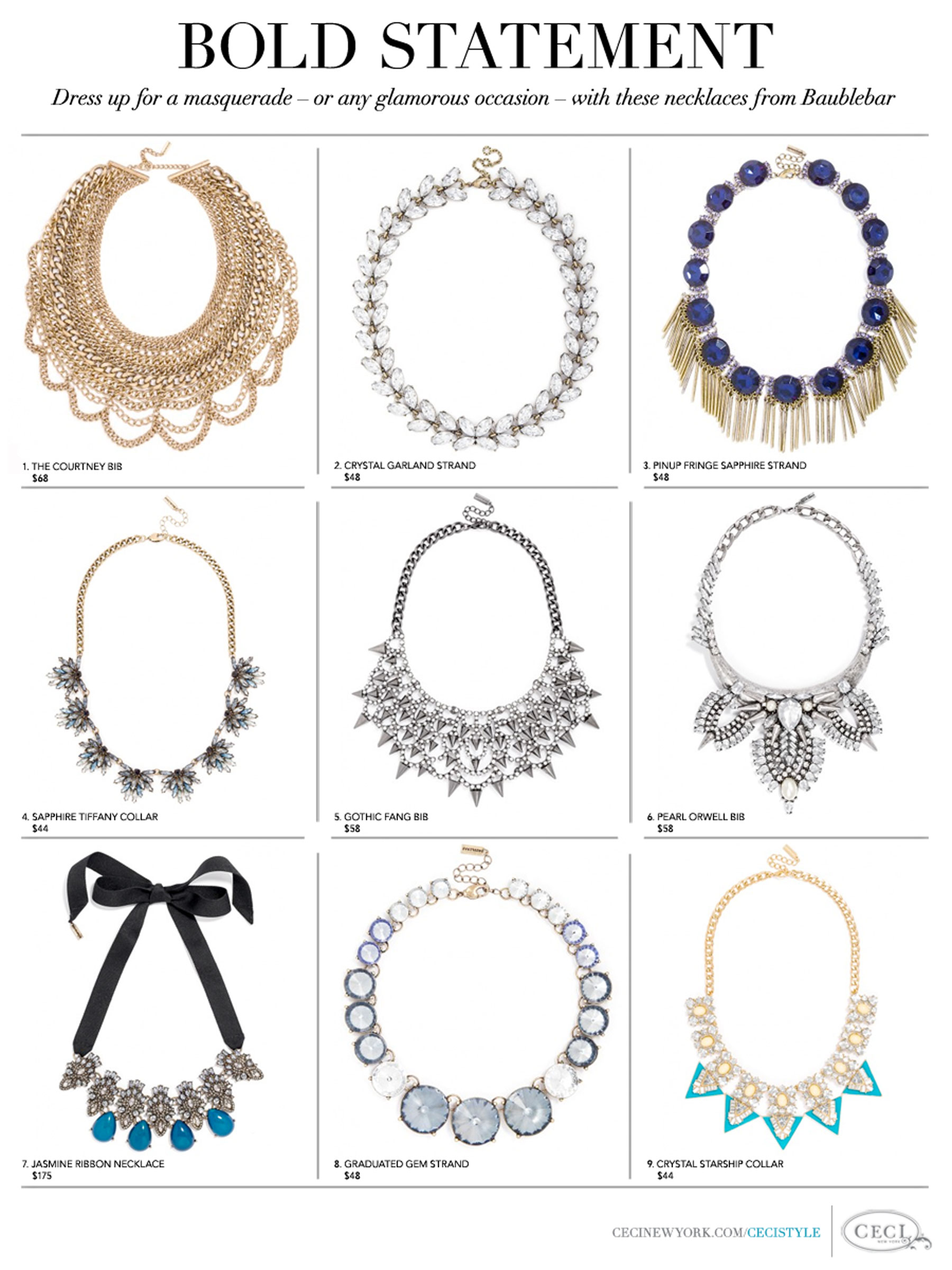 Stylish Statement Necklaces by Baublebar - Dress up for a masquerade – or any glamorous occasion – with these necklaces from Baublebar