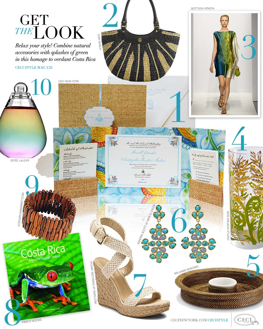 CeciStyle Magazine v25: Get The Look - Costa Rica Design - Relax your style! Combine natural accessories with splashes of green in this homage to verdant Costa Rica