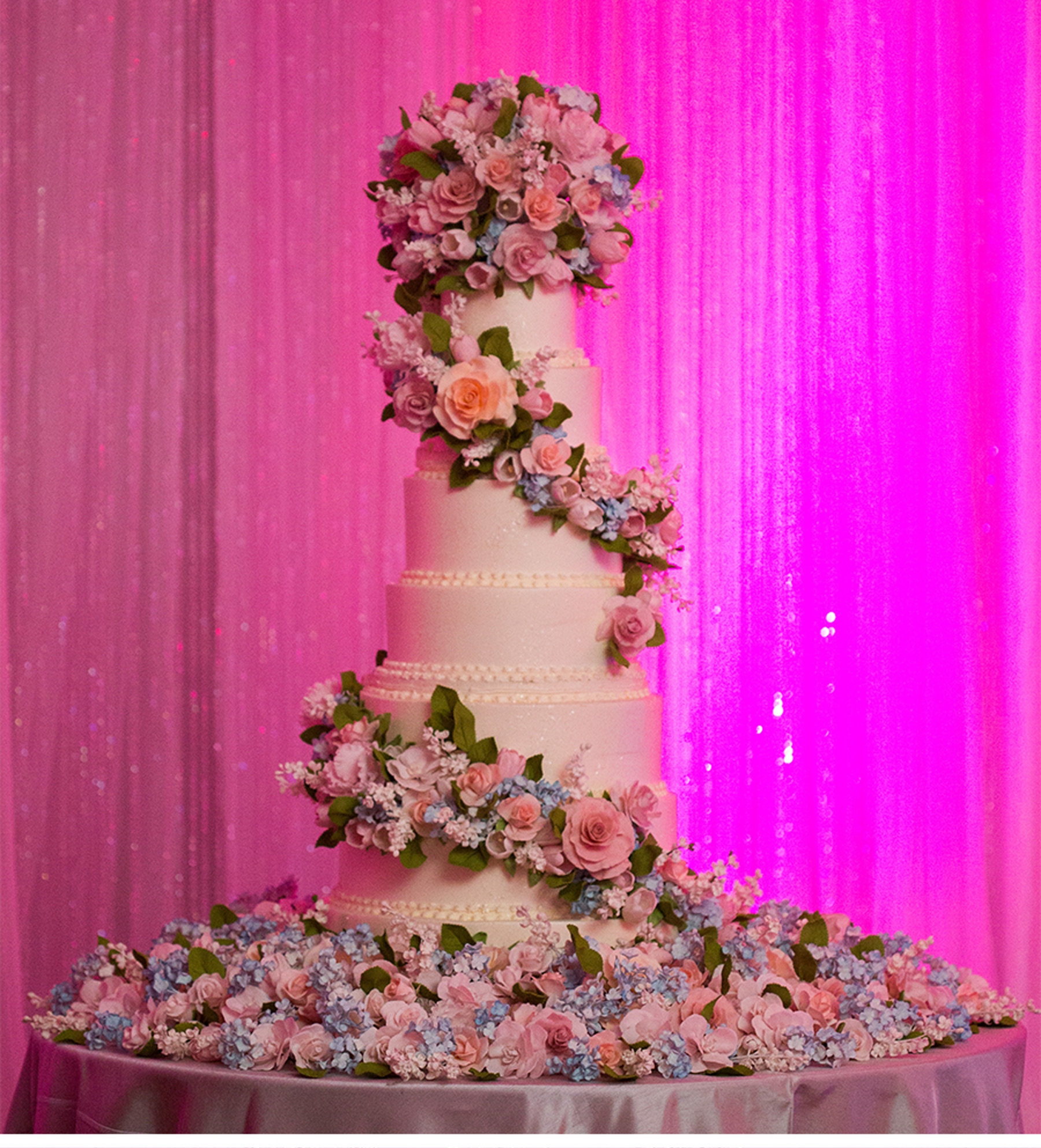 Our Muse - Sunny, Tropical Wedding in Florida - Be inspired by Sally & Javier's vibrant, tropical wedding in Florida - tropical wedding, wedding inspiration, colorful, florida wedding, ceci new york, escort cards, table signs, watercolor, colorful, palm trees, flowers, centerpieces, cake, pink, purple, bride, groom, custom