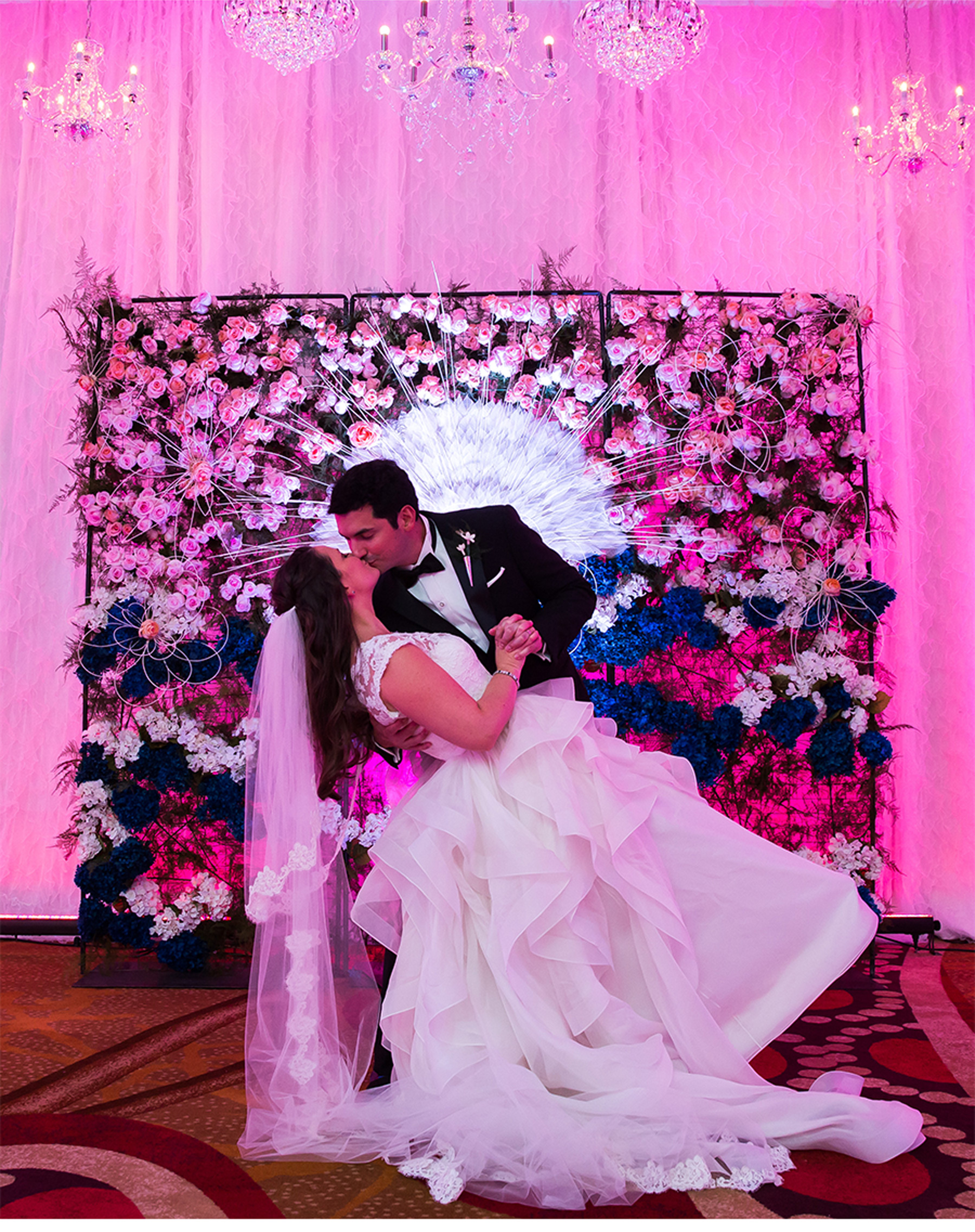 Our Muse - Sunny, Tropical Wedding in Florida - Be inspired by Sally & Javier's vibrant, tropical wedding in Florida - tropical wedding, wedding inspiration, colorful, florida wedding, ceci new york, escort cards, table signs, watercolor, colorful, palm trees, flowers, centerpieces, cake, pink, purple, bride, groom, custom