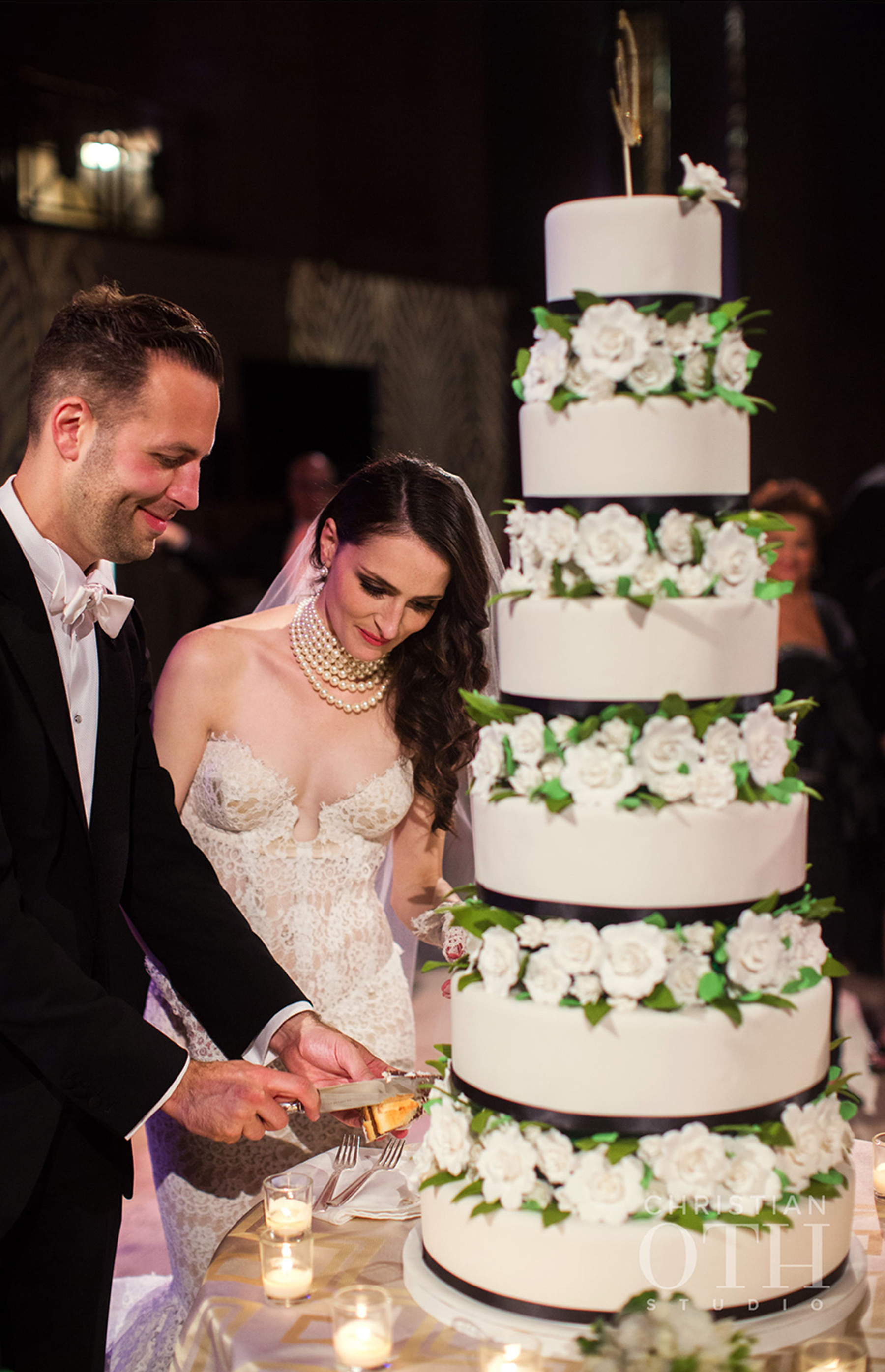 Our Muse - Elegant Wedding in Wall Street: Alexandra and Ryan, Part 5 - Be inspired by Alexandra and Ryan's elegant wedding in Wall Street, New York. - reception, wedding, ceci new york, inspiration, ceci johnson, celebration, bride, groom, event, luxury wedding invitations, couture, custom wedding invitations, ceci new york, christian oth, moho creative, jz events, jennifer zabinski, lewis miller design, wonder wedding cakes, element music, carnegie hall band, anne demarco cosmetics, pnina tornai, kleinfelds, jimmy choo, rk bridal, zwikker and zacher