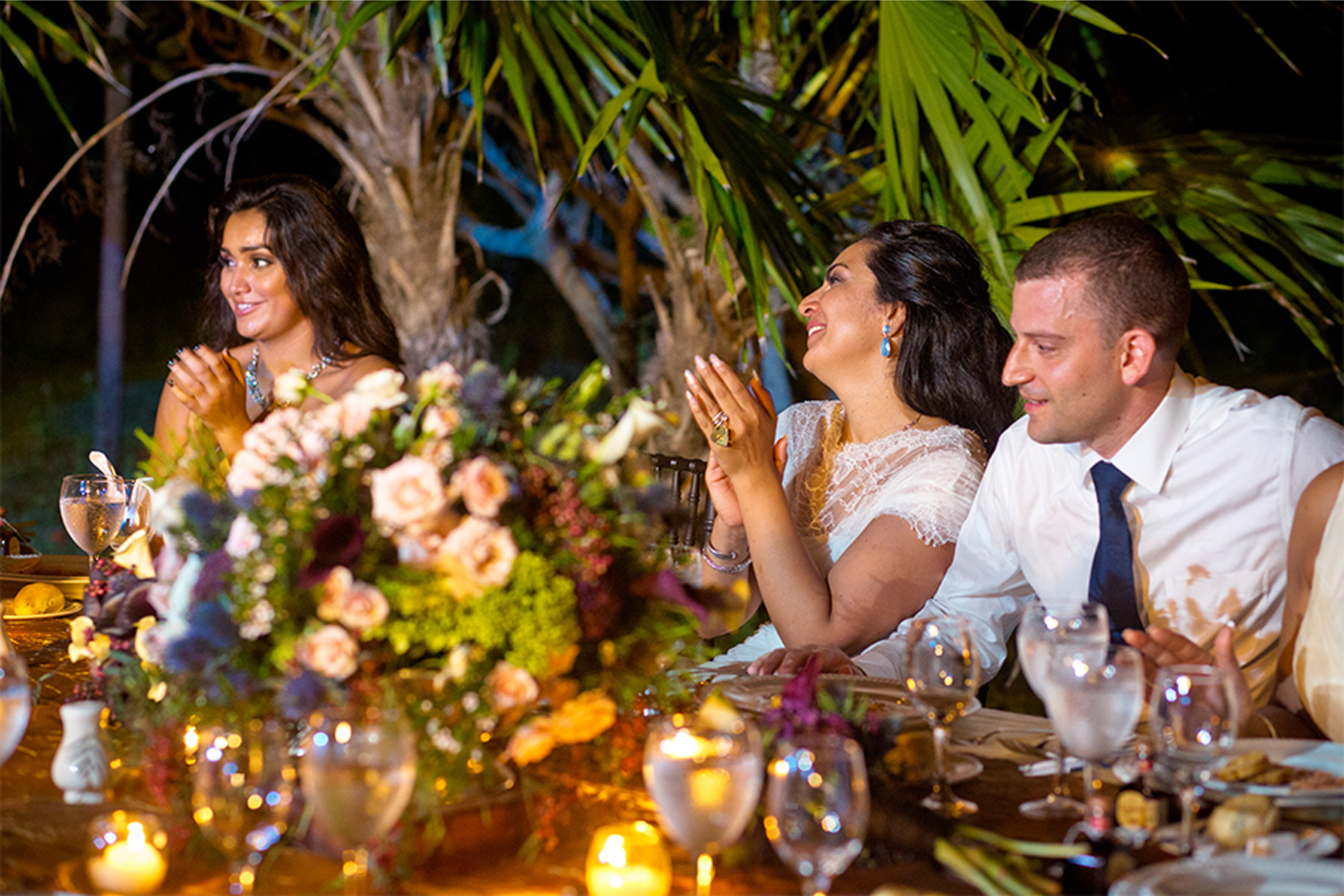 Our Muse - Tropical Wedding in Playa Mujeres, Mexico: Valerie and Thomas, Part 4 - Be inspired by Valerie and Thomas' tropical wedding in Playa Mujeres, Mexico. - reception, wedding, ceci new york, inspiration, ceci johnson, celebration, bride, groom, event, luxury wedding invitations, couture, custom wedding invitations, ceci new york, efren guiterrez wedding films, villa balam-ha, playa mujeres, mexico, luxe destination weddings, the beloved hotel, planner 1 events, mannia cancun, monique lhuillier, jimmy choo, j. crew bridal, david yurman