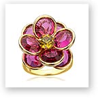 FLORAL COCKTAIL RING IN PEONY WITH SWAROVSKI CRYSTALS & GOLD