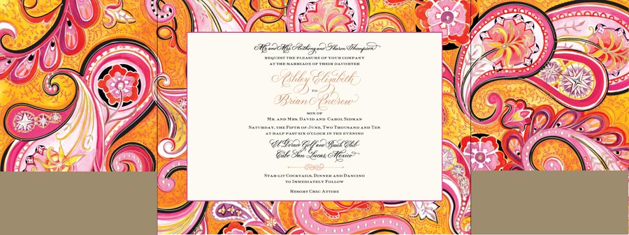 The Making of a Ceci Couture Painting: Step 4 - Final hand-painted artwork is scanned and applied to the invitation design
