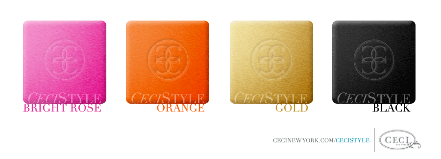 Ceci's Color Stories - Bright Rose & Orange Wedding Colors - color swatches, black, bright rose, gold, orange