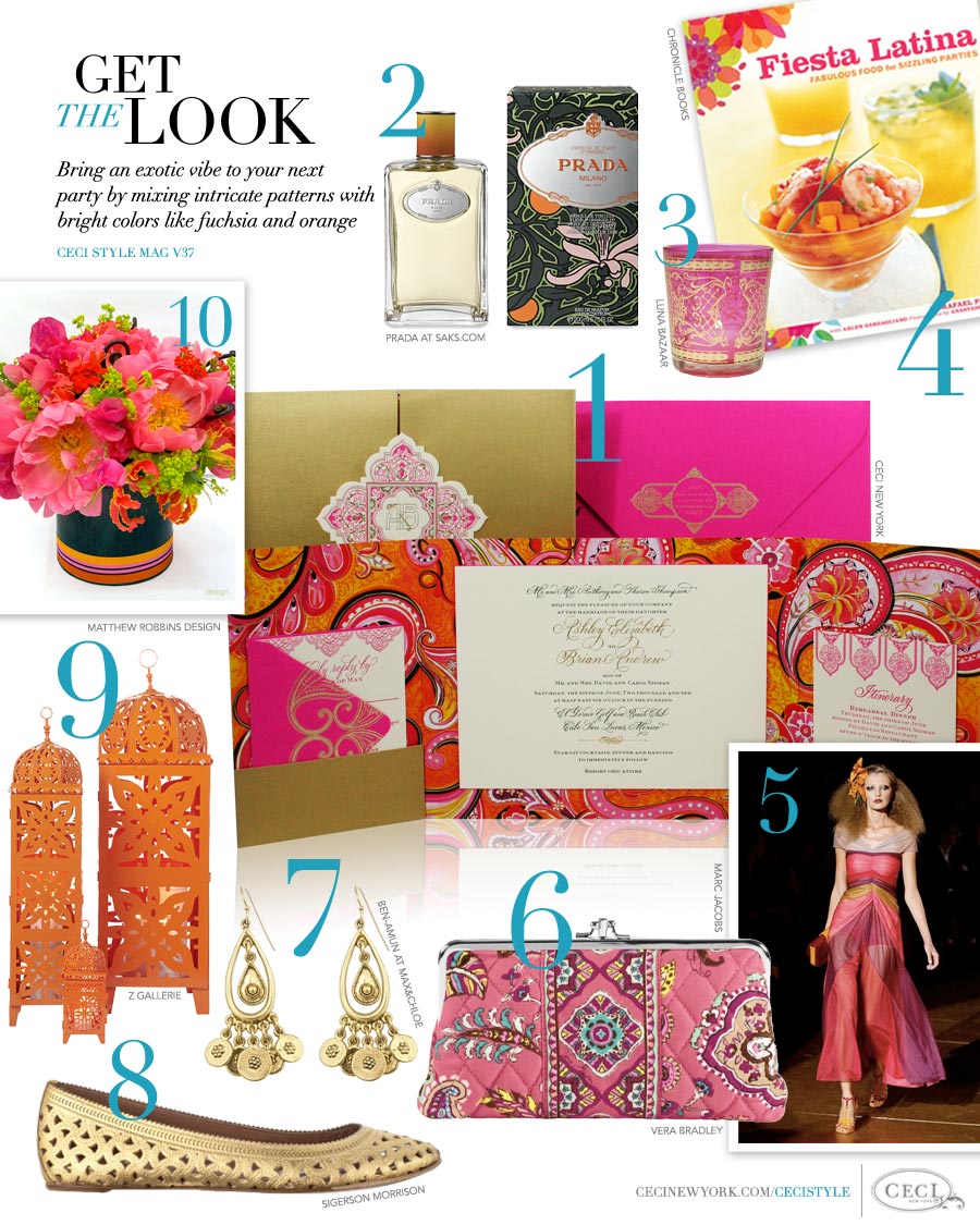 CeciStyle Magazine v37: Get The Look - Bring an exotic vibe to your next party by mixing intricate patterns with bright colors like fuchsia and orange