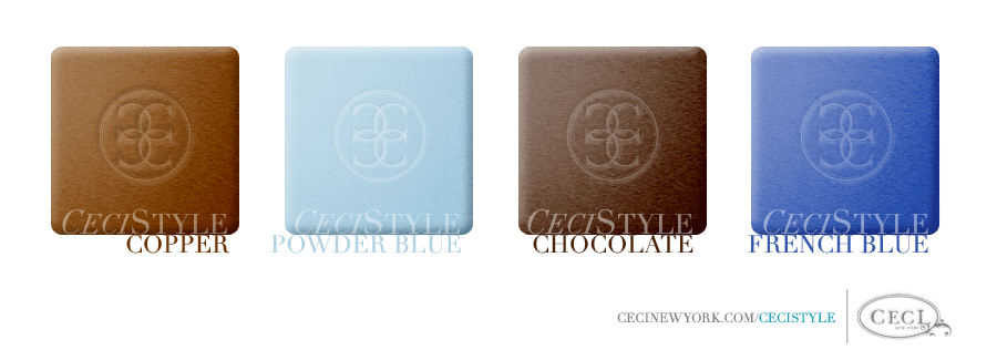 Ceci's Color Stories - Copper & Powder Blue Event Colors - color swatches, copper, powder blue, chocolate, french blue, event