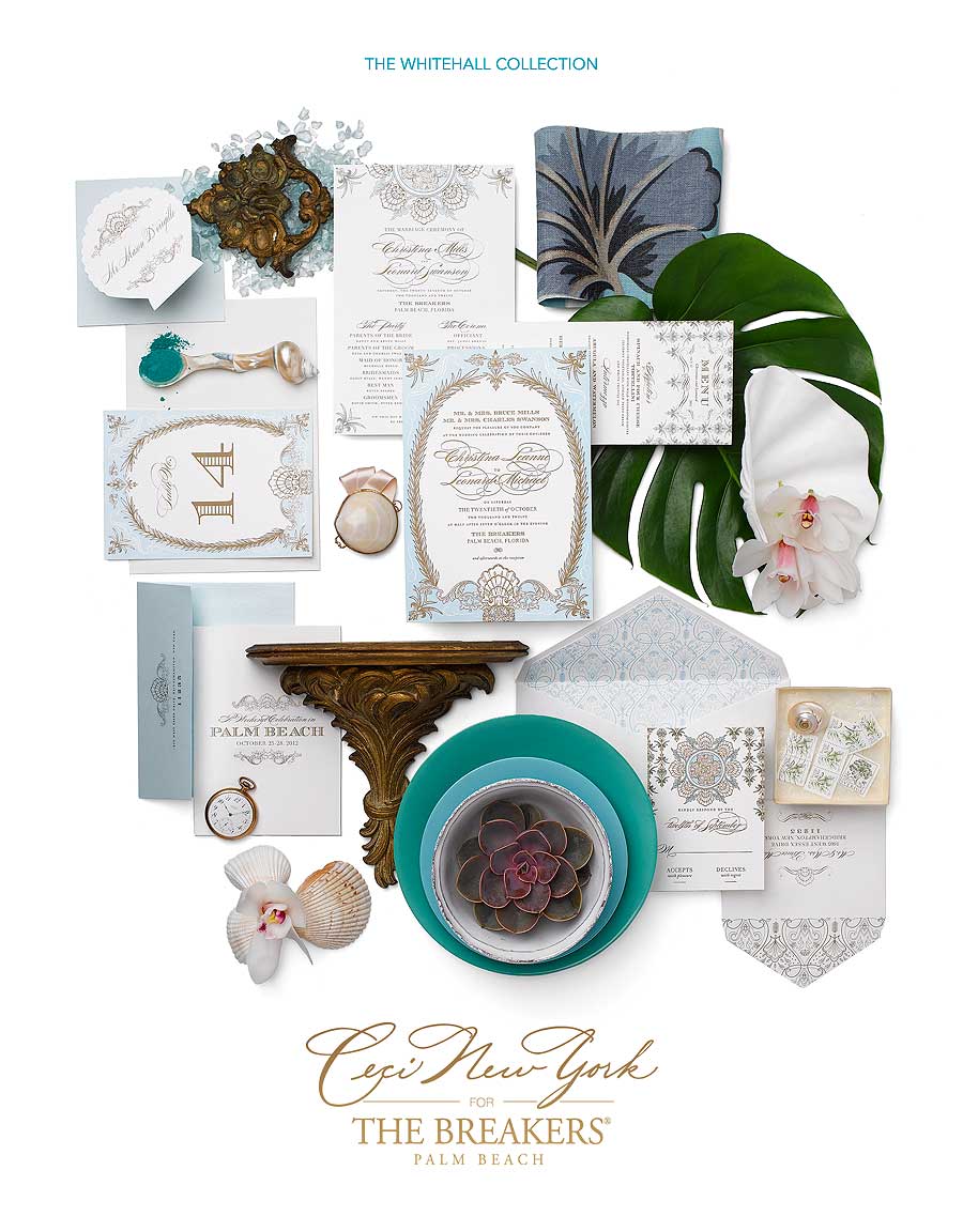 Luxury Wedding Invitations by Ceci New York - Our Muse - Whitehall - Wedding Invitations - Be inspired by the Ceci New York for The Breakers Collection - ceci new york, digital printing, foil stamping, hand calligraphy, invitations, letterpress printing, offset printing, the breakers, wedding
