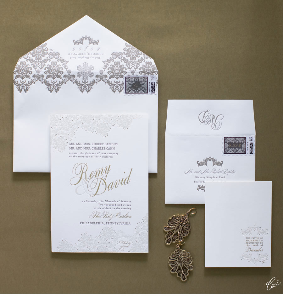 Luxury Wedding Invitations by Ceci New York - Our Muse - Winter Philadelphia Wedding - Be inspired by Remy & David's winter wedding in Philadelphia - wedding, invitations, foil printing, letterpress printing, custom stamps