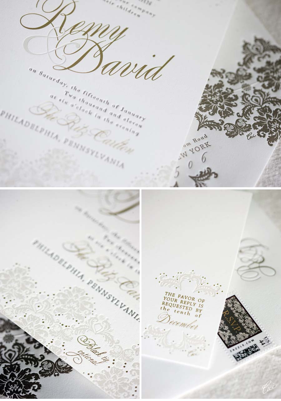 Luxury Wedding Invitations by Ceci New York - Our Muse - Winter Philadelphia Wedding - Be inspired by Remy & David's winter wedding in Philadelphia - wedding, invitations, foil printing, letterpress printing, custom stamps