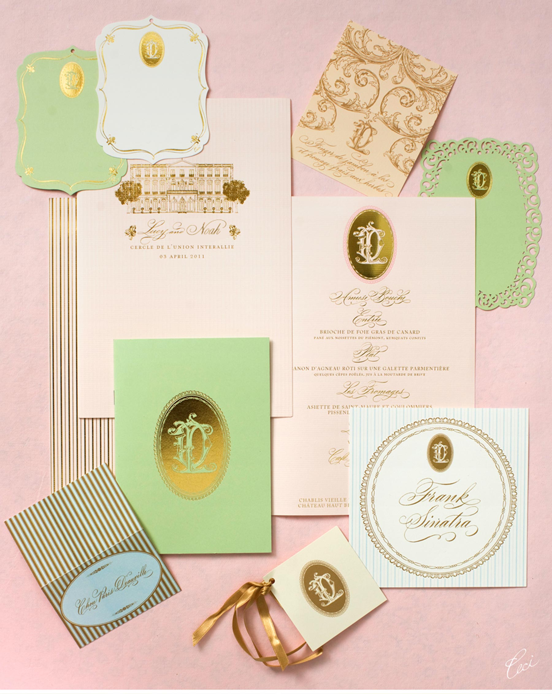 Luxury Wedding Invitations by Ceci New York - Our Muse - Romantic Parisian Wedding - Be inspired by Lucy & David's romantic Parisian wedding - wedding, escort cards, programs, menus, signs, foil printing, digital printing, hand calligraphy, laser cut printing, die cutting