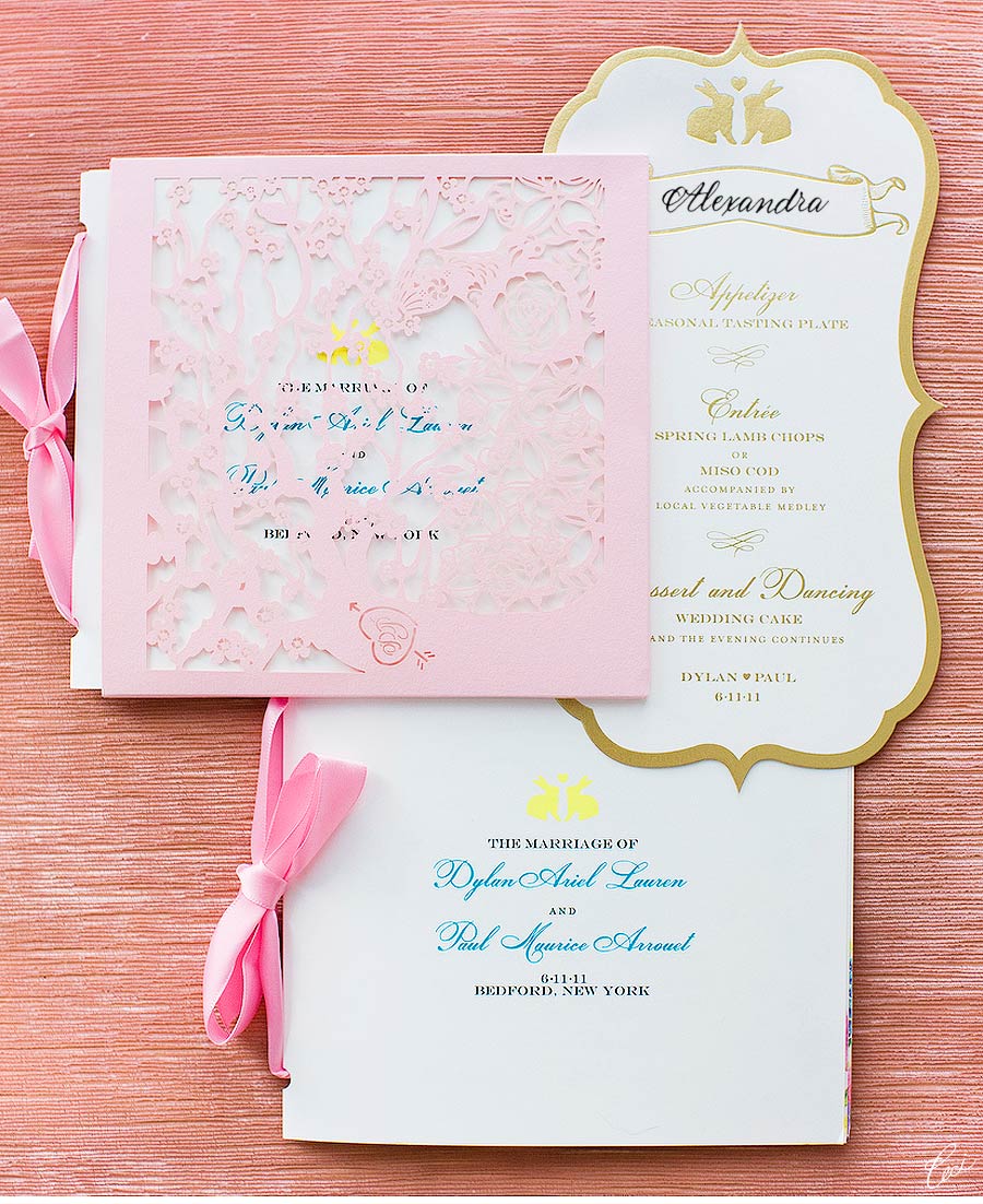 Luxury Wedding Accessories by Ceci New York - Our Muse - Candy-Colored Wedding - Be inspired by Dylan Lauren & Paul’s candy-colored wedding - programs, menus, lasercut printing, foil printing, digital printing, die cutting