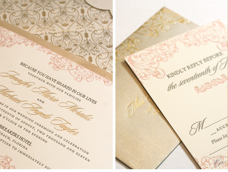 Luxury Wedding Invitations by Ceci New York - Our Muse - Elegant Beachside Wedding - Be inspired by Jennifer & Michael's elegant beachside wedding - wedding, invitations, foil printing, letterpress printing, offset printing, die cutting